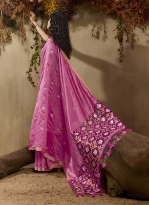 Baby pink patola tussar silk handloom weaving saree 2
