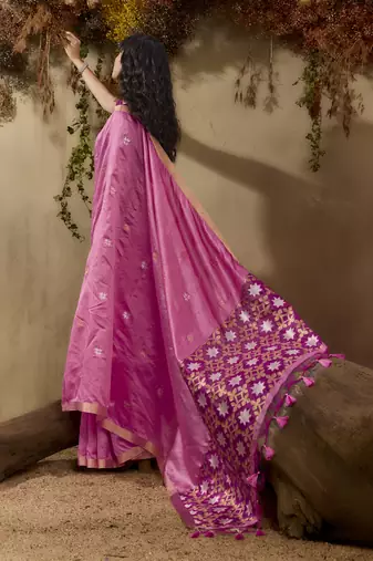 Baby pink patola tussar silk handloom weaving saree
