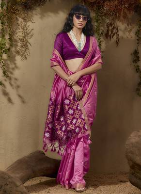 Baby pink patola tussar silk handloom weaving saree 3