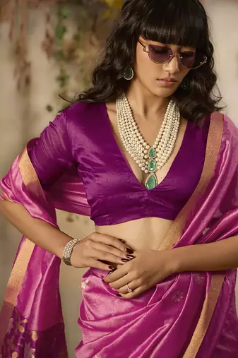 Baby pink patola tussar silk handloom weaving saree