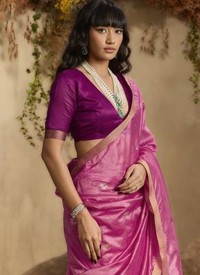 Baby pink patola tussar silk handloom weaving saree 5