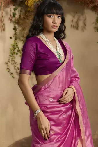 Baby pink patola tussar silk handloom weaving saree