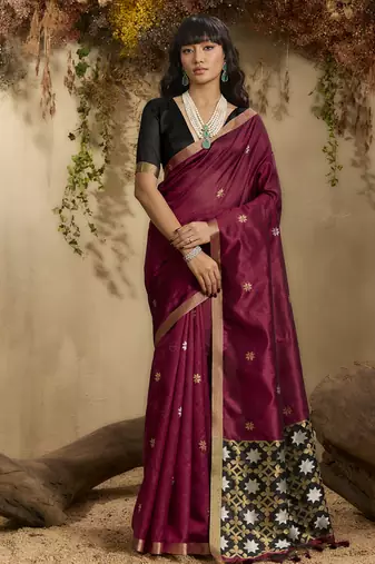 Maroon patola tussar silk handloom weaving saree
