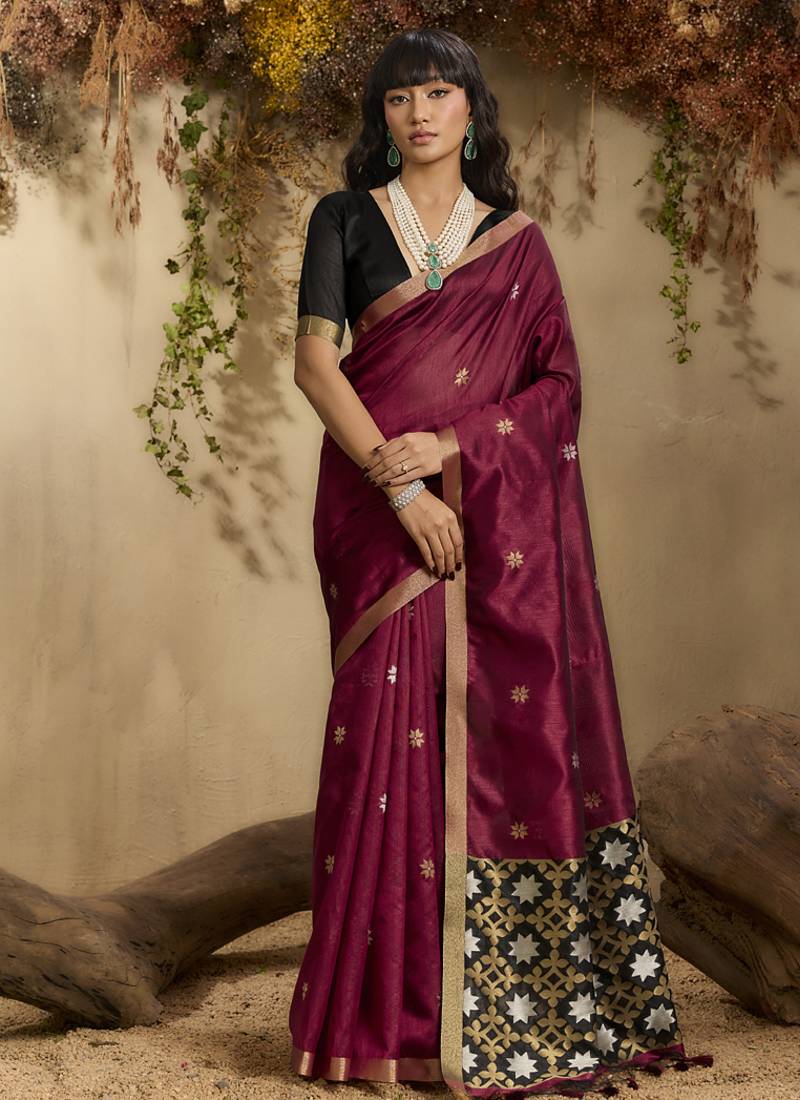 Maroon patola tussar silk handloom weaving saree