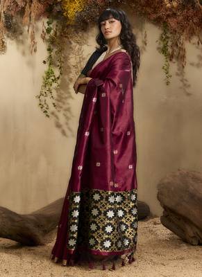 Maroon patola tussar silk handloom weaving saree 2