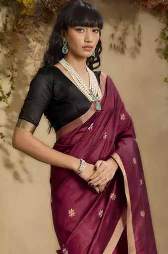Maroon patola tussar silk handloom weaving saree