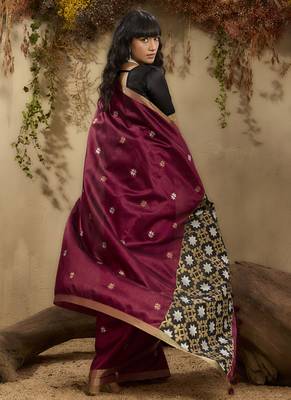 Maroon patola tussar silk handloom weaving saree 4