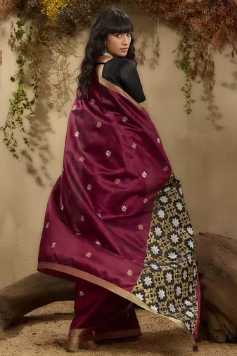 Maroon patola tussar silk handloom weaving saree