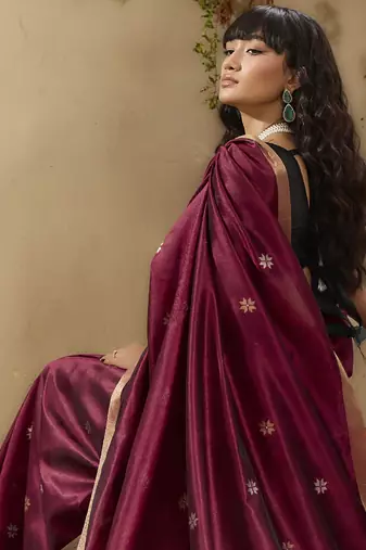 Maroon patola tussar silk handloom weaving saree