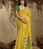 Lemon yellow patola tussar silk handloom weaving saree