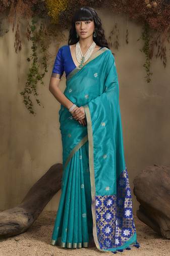 Sky blue patola tussar silk handloom weaving saree