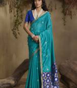 Sky blue patola tussar silk handloom weaving saree