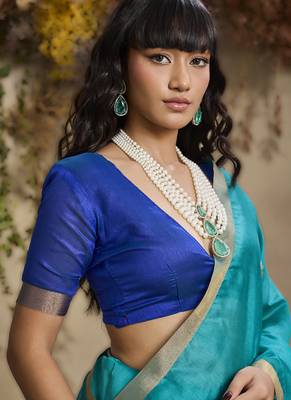 Sky blue patola tussar silk handloom weaving saree 5