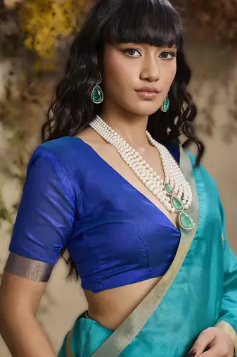Sky blue patola tussar silk handloom weaving saree