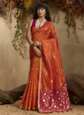 Orange patola tussar silk handloom weaving saree 1