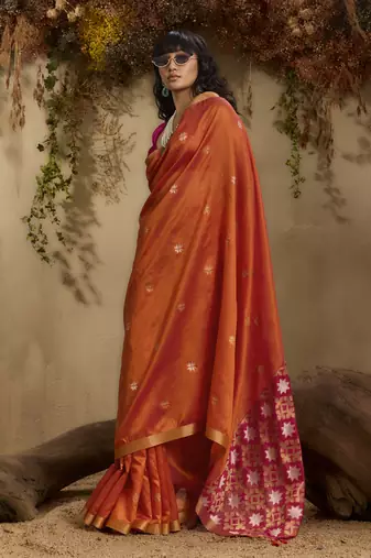 Orange patola tussar silk handloom weaving saree