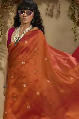 Orange patola tussar silk handloom weaving saree