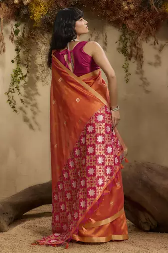 Orange patola tussar silk handloom weaving saree