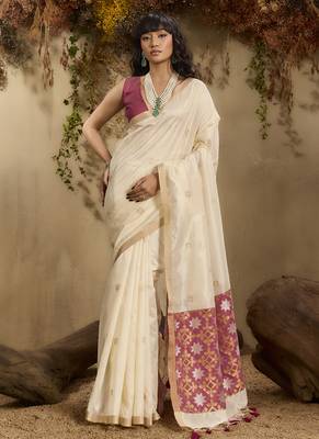 White patola tussar silk handloom weaving saree 1