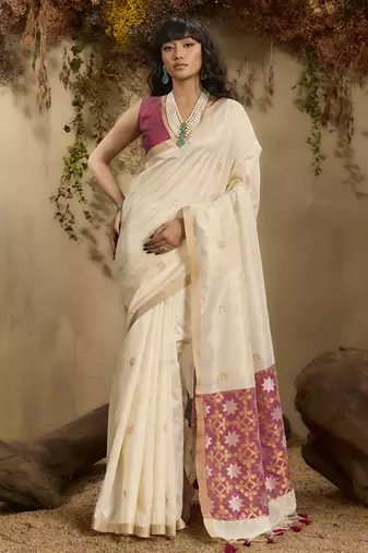 White patola tussar silk handloom weaving saree
