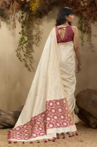 White patola tussar silk handloom weaving saree