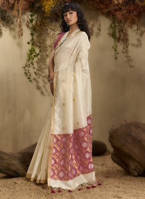 White patola tussar silk handloom weaving saree 4