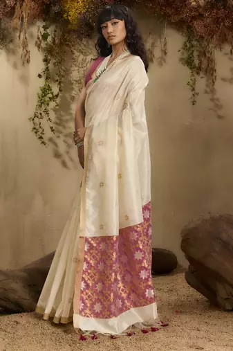 White patola tussar silk handloom weaving saree