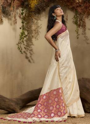 White patola tussar silk handloom weaving saree 5