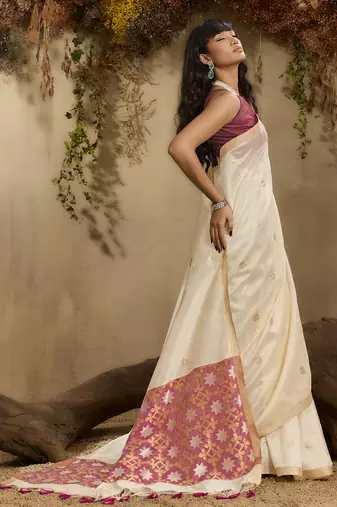 White patola tussar silk handloom weaving saree