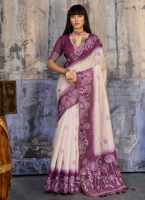Wine & off white munga cotton handloom weaving saree 1