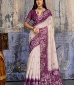 Wine & off white munga cotton handloom weaving saree