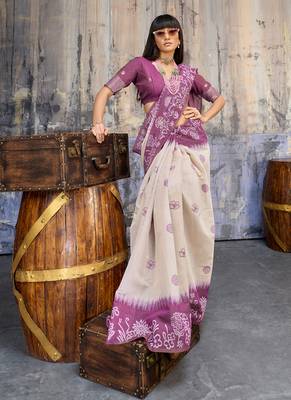 Wine & off white munga cotton handloom weaving saree 2