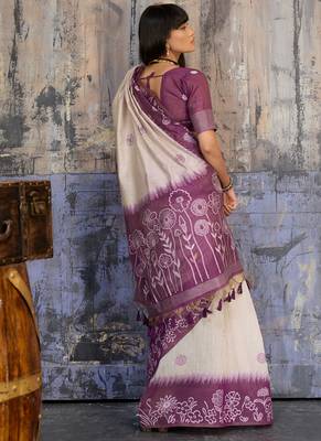Wine & off white munga cotton handloom weaving saree 3