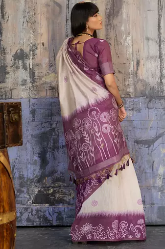 Wine & off white munga cotton handloom weaving saree