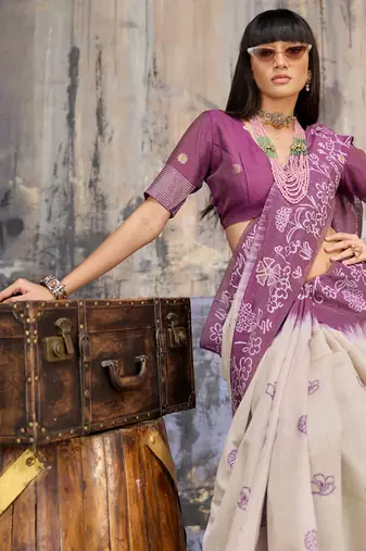 Wine & off white munga cotton handloom weaving saree