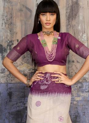 Wine & off white munga cotton handloom weaving saree 5