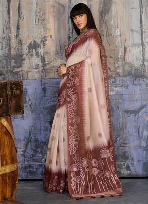 Dark brown & off white munga cotton handloom weaving saree 2
