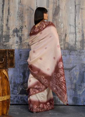 Dark brown & off white munga cotton handloom weaving saree 4