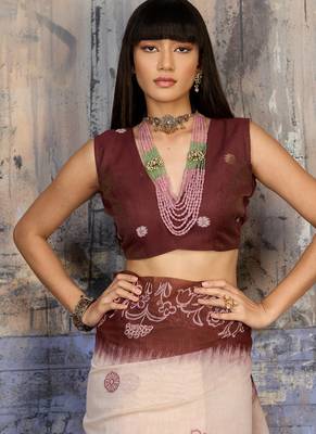 Dark brown & off white munga cotton handloom weaving saree 5