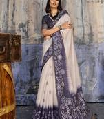 blue & off white munga cotton handloom weaving saree