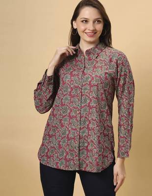  maroon cotton blend long sleeves short kurti 1
