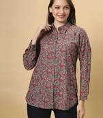  maroon cotton blend long sleeves short kurti