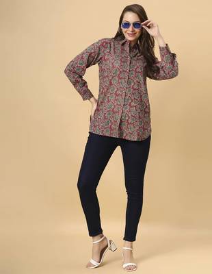  maroon cotton blend long sleeves short kurti 2