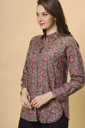  maroon cotton blend long sleeves short kurti