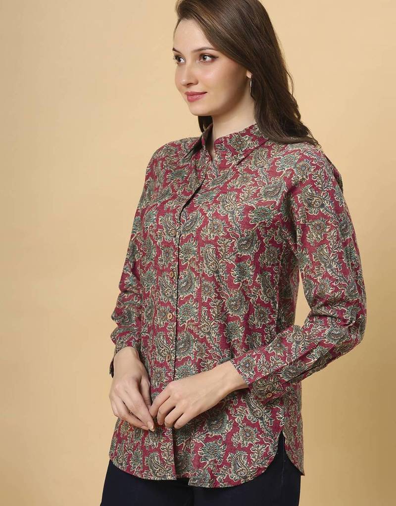  maroon cotton blend long sleeves short kurti