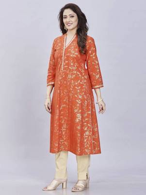  rust pure cotton three quarter sleeves long kurta 2