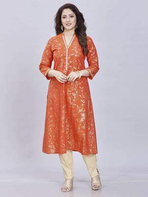  rust pure cotton three quarter sleeves long kurta 3