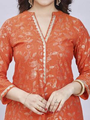  rust pure cotton three quarter sleeves long kurta 4