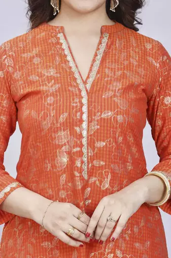  rust pure cotton three quarter sleeves long kurta