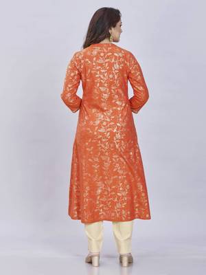  rust pure cotton three quarter sleeves long kurta 5